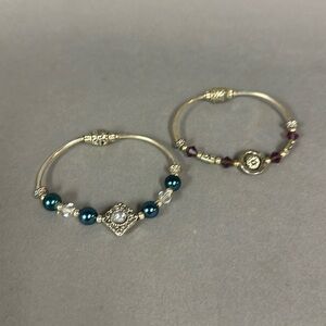 Bundle of Two Silver Beaded Stretch Bracelets